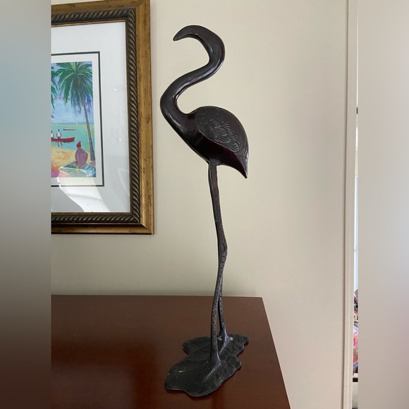 Bronze Plated Brass Tall 20” FLAMINGO Statue Sculpture India - Picture 6 of 13